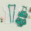 Twee delen Kid Girl Bikini zwempak Mouwloos Off Shoulder Bikini Girls Beach Pool Shorts Swimwearand Coat Bathing Suits