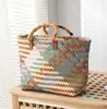 Designer-Vintage Bamboo Handle Rattan Women Handbags Wicker Woven Basket Bag handmade Summer Beach Straw Casual Small Tote Purses