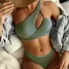 Frauen Plus Size Bademode Bikini Sexy Frauen Swinsuit 2023 Neue Solide Aushöhlen Bademode One Shoulder Tanga Bikinis Set Sommer strand Badeanzug Weibliche Z0508