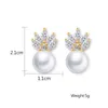 Stud Earrings RAKOL Leaf Zircon Pearl Luxury Wedding Cubic Zirconia Imitation Pearls For Women Trendy Party Jewelry