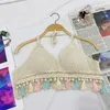 Mulheres de banho feminina H9ED Mulheres de verão Crochetes Hollow Crop Top Knit Lace Sweet Tassel Tassel Camisole sem mangas