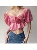 Women's Blouses Zomer Women Puff Sleeve vierkante kraag shirts Franse vintage gedrapeerd ontwerp Crop Tops Kawaii Gyaru Coquette Aesthetic