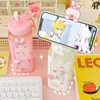 Mise à niveau Kawaii Shaker bouteille d'eau avec autocollant de paille mignon sans BPA 700 ml/900 ml en plastique thé lait Portable Gourde boisson bouteille pour fille