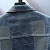 Herrjackor män lapptäcke denim jacka trendiga lappar tiggar jean kappa casual topp ytterkläder 230509