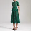 326 XXL 2023 Spring Flora Print Dress Crew Szyja Krótki rękaw zielone środkowe cielę poliestrową sukienkę luksusowe modne ubrania kobiet sh