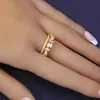 Wedding Rings Stonefans Luxe Double Layer Zirkoonbladeren voor vrouwen 2023 Mode verstelbare metalen vinger ring sieraden Groothandel