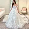 Moderne schulterfreie Ball-Brautkleider, Brautkleid, 3D-Blumen, Spitzenapplikationen, langer Zug, Vestidos de Novia mit Cape-Hülse 326 326