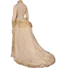 Vintage victorienne robes de bal Kahki Champagne agitation dentelle plis manches longues robes de soirée formelles pour les femmes médiévale Cosplay tenue 2023