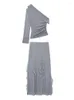 Рабочие платья Женщина элегантная серая наклонная сетчатая сетчатая костюма 2023 Женская шикарный