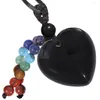 Pendentif Colliers Obsidienne Noire Coeur Forme Collier De Guérison 7 Chakra Pierre Perles Gland Réglable Cire Corde Charme Femmes Bijoux