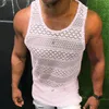 Mens tanktops top holle ademende vest zomer zie door crewneck mouwloze spier sexy mesh shirts fitness 230509