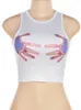 Serbatoi da donna Y2k Sexy Crop Top Slim Palm Print Solid Tank Western Style Abbigliamento donna 2023 Summer White Tops Fashion T-shirt