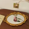 Piatti decorativi Vassoio portaoggetti Nord Europa Espositore per gioielli ovale Specchio decorativo per caramelle rotante Regalo per il trucco per ragazza 230508