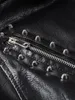 毛皮2023女性秋のフェイクソフトレザージャケットコートレディホワイトブラックプーリベットジッパーエポレット3Dプリントオートバイストリートウェア