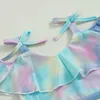 Two-Pieces Kids Baby Girl Swimsuits Summer Tie-dye Print Sleeveless Camisole and Ruffled Beach Skirt Set Swimwear Bathing Suit