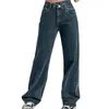 Jeans femme pantalon en Denim femme coton lavé droit coupe ample Jean taille haute jambe large bouton poche pantalon pantalons