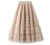 Sukienki swobodne warstwy spódnicy z ciasta gazy pół spódnicy żeńska sprężyna i jesień 2023 plisowana sukienka
