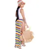 Skirts Knitted Hand Crochet Tassel Maxi Skirt Women Fashion Sexy Side High Split Colorful Summer Long Beach Cover Ups Casual Petticoats 230509