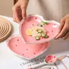 Bols mignon fraise céramique bol ensemble en forme de coeur fruits Dessert petit déjeuner plat gâteau assiette cuisine couverts