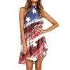 Casual jurken Women Independence Day Print zomer voor halter nek zonsvermogen vloeiende mouwloze knielengte semi -formele midi -jurk