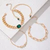 Anklets Crystal Inlaid Wheat Ear Water Droplet Sugar Shape Bracelet Set Light Luxury Green Combination Four Piece