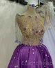 Aso Ebi 2023 Arabe Violet A-ligne Robe De Bal Perles Cristaux Satin Soirée Formelle Deuxième Réception Anniversaire Robes De Fiançailles Robes Robe de Soirée SH020