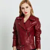 Veste d'automne en cuir Pu pour femme, fermeture éclair, vin rouge noir, manteau court, col de costume, Punk Bomber, Faux vêtements d'extérieur