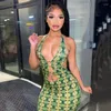 Casual Dresses American Style Sexy Spicy Girl Open Back Lashing Rope Suspender Dress Women's Green Vintage Print Pleated A-line