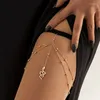 Anklets 2023 Summer Beach Leg Chain for Women Eleastic Rope Multi-Layer Imitation Pärlor Lårkroppsmycken Festival Tillbehör