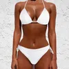 Dames plus size badmode sexy vrouwen pure kleur zwemkleding 2023 nieuwe zomerstijl damesbandage bikini set push -up bh badpak Braziliaanse bikini badpak z0508