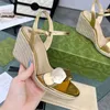 Women Summer Sandals Designer Comfortable Leather Slope Heels Women Shoes Fashion Party Hollow out Thick Sole High Heels