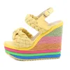 Altura que cresce sapatos Rainbow Wedge Sandal Open Toe Weave Sandalias Summer Women Platform PLUS TAMANHO ALTO HAPELAS SANDALES WSH4563 230508