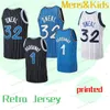 Imprimé 32 Shaquille Youth Basketball Jersey Oneal Blanc Tracy McGrad Bleu Rétro Impression NON COUSU Maillots Classique Hommes Enfants Chemises Basketball