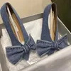 Denim Slip On Single Shoes Women 2023 New Niche Pointed Toe Big Bow Flat Shoes For Women