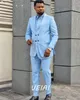 Men's Suits Blazers Design Suits for Men Blazer Sets Men Dress Light Blue Wedding Tuxedos Costume Homme 2 Pieces CoatPant 230509