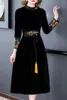 Casual Dresses Velvet Embroidered Waistband Dress Vintage Fashion Elegant Slim Long Sleeve Large Size Women Chinese Style Clothing Autumn