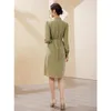 Casual Dresses Double-layer Foggy Green Mulberry Silk Long Sleeved Dress French Design Sense Niche 2023 Autumn Luxury Medium Length