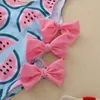 Dwuczęściowe letnie nowonarodzone dzieci dzieci jednoczęściowe stroje kąpielowe moda dziecięce dziewczyny arbuz druk stroju stroju kąpielowego plażowego z bowknot