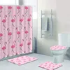 Rideaux Élégant flamant aquarelle rideaux de douche salle de bain rideau ensemble élégant flamant Tropical peinture rideaux de bain tapis décor