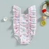 Zweiteiliger Baby-Strampler mit Eis-Erdbeerdruck, Rüschen, ärmellose Bikini-Badebekleidung für Kleinkinder, Mädchen, Sommer-Badeanzug