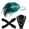 Hochzeit Haarschmuck 20er Jahre Great Gatsby Party Kostüm Flapper Stirnband Perlenkette Handschuh 1920er Kopfbedeckung Zubehör Set für Damen 230508