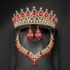 Wedding Hair Jewelry Crystal Bridal Tiaras Crown Women Queen Princess Purple Pink Red Blue Green Necklace Sets Fashion Set Diadems 230508