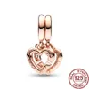 925 Sterling Silver Pandora Charm Rose Golden Sisters Suspension Testing Pearl Is Suitable for Primitive Lady Bracelets DIY Jewelry Gift