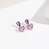 Stud Earrings Light Luxury Simple Pink Love For Women Fashion Sweet Heart Crystal Jewelry Girl Party Gifts