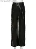 Pantaloni da donna Capris Puss PU Pantaloni dritti vuoti Donna Chic con bottoni laterali Pantaloni casual in pelle a vita alta Pantaloni a vita bassa Wild Streetwear Bottoms T230509