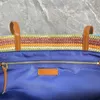 Bolso de paja a rayas, bolsos de mano multicolores, bolsos de ganchillo de lujo de diseñador, bolsos de playa para mujer, bolsos de hombro para mujer, bolsos de gran capacidad, bordado de letras abiertas