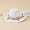 Gunstige rand hoeden groothandel vrouwen roze tassel cowboy floppy strand zomer stroming dames uv bescherming panama zon 230508
