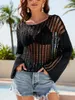 Kvinnors badkläder Kvinnor S 2023 Summer Crochet Knit Tops Hollow Out Long Sleeve Beach Bikini Swimsuit Mesh See Through Cover Ups