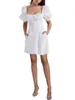 Robes décontractées Femmes Blanc Graduation Robe 2023 Mignon Volant Une Ligne Flare Flowy Court Mini Y2k Dentelle Col Carré Smocké