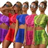 Suknia damska letnia 2023 Kobiety Swim Up Of Up Swimsuit z zestawem krótkiego rękawu seksowne kolorowe druk poliestrowe ubrania plażowe bikini pareo
